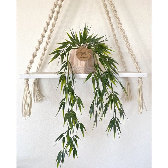 Set of 2 - Hanging Faux Bamboo and Eucalyptus Plant in Handmade Wood Pot - Picture 2 of 5